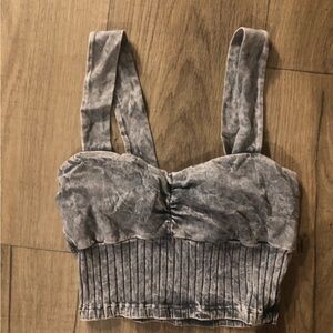 Painted threads crop denim-wash